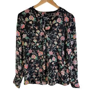 NWT Banana Republic Women's Long Sleeve Blouse Top Dark Floral Size XS Career